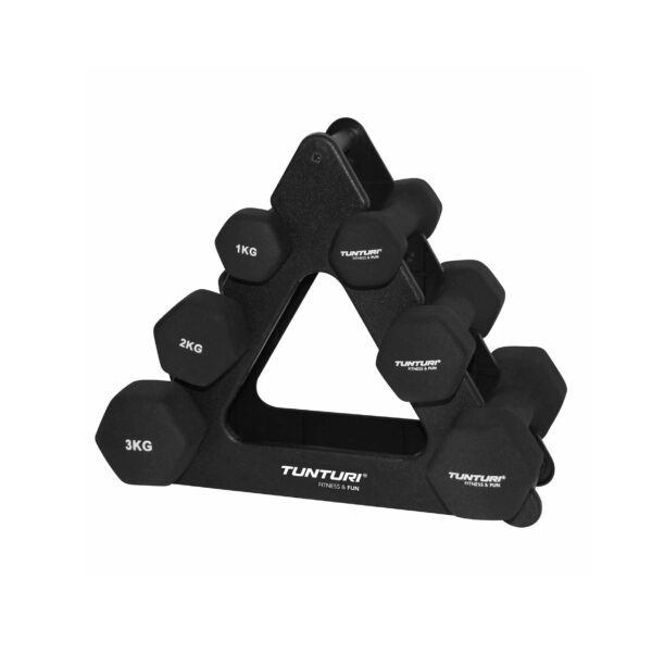 Hantlid-TUNTURI-Neopreen-Dumbbellset-3-paari-hoidik-1 Hantlid TUNTURI Neopreen Dumbbellset, 3 paari + hoidik
