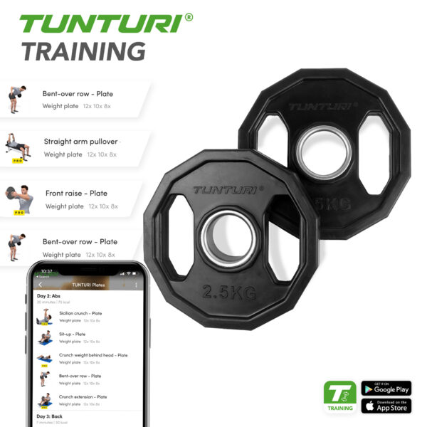 Raskuskettad-TUNTURI-Olympic-Rubber-Plates-2.5kg-paar-3 Raskuskettad TUNTURI Olympic Rubber Plates, 50 mm, 2.5kg